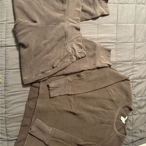 Athleta Brown Waffle Knit Top